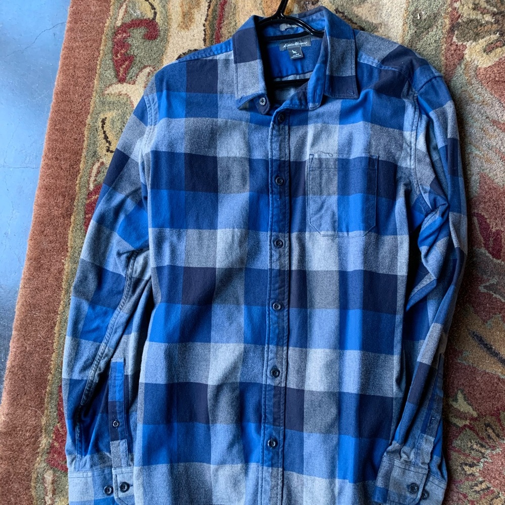 Eddie Bauer Blue Plaid Flannel Shirt